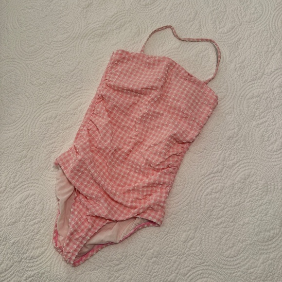 J. Crew Pink & White Smocked Gingham Swimsuit – Size 4 - Picture 1 of 7